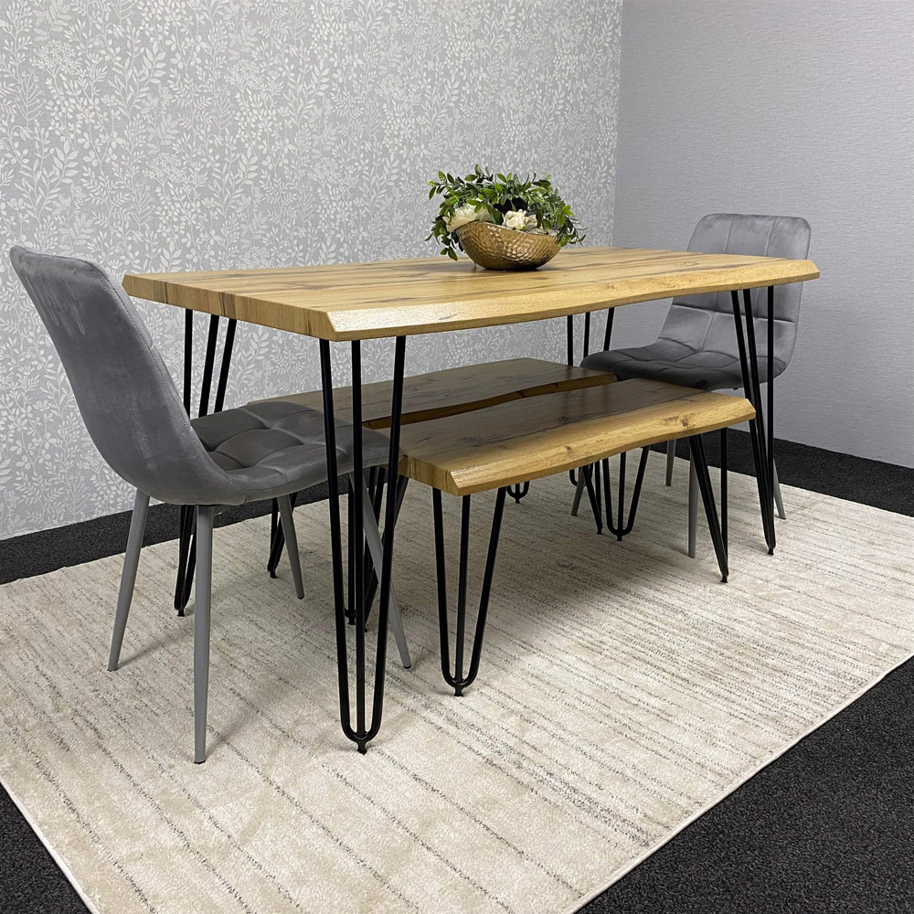 Kosy Koala 6 Seater Velvet Wooden Dining Set with Bench Grey Image 4