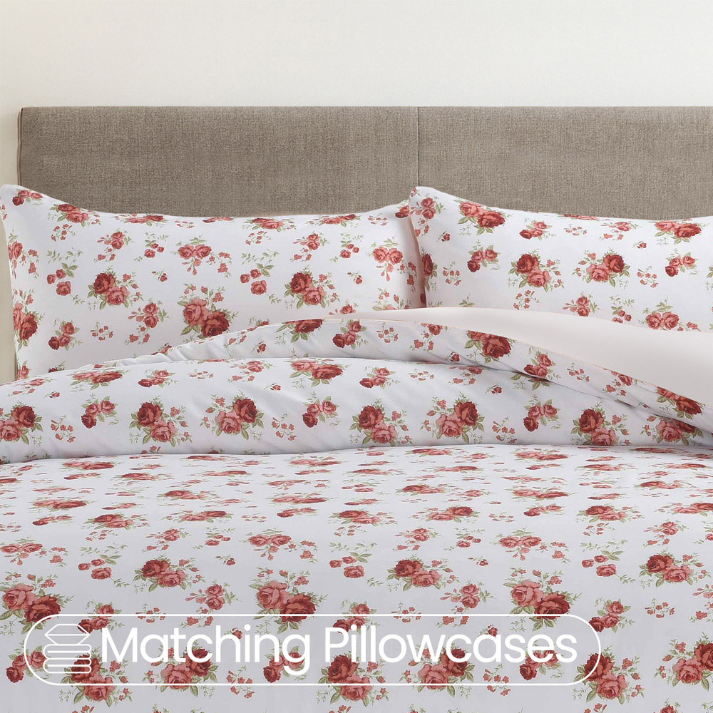 Florelle Florence Double White and Red Floral Pattern Duvet Cover Set Image 4