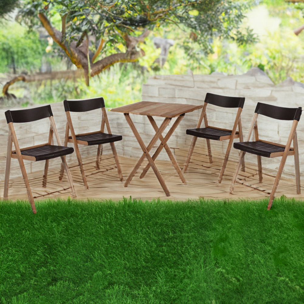 Tramontina Teak Wood 4 Seater Folding Bistro Set Brown Image 1