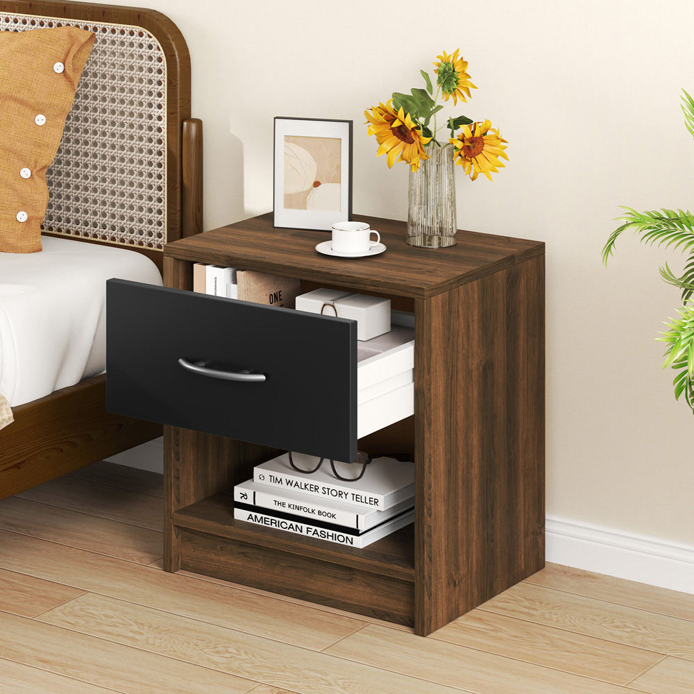 Costway Single Drawer Single Shelf Black and Brown Nightstand Image 5