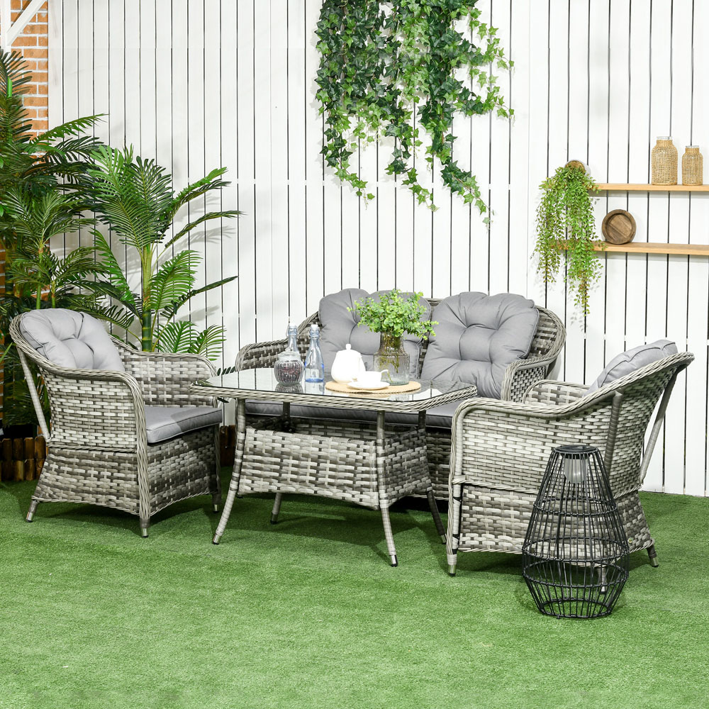 Outsunny 4 Seater Grey PE Rattan Garden Lounge Set Image 1