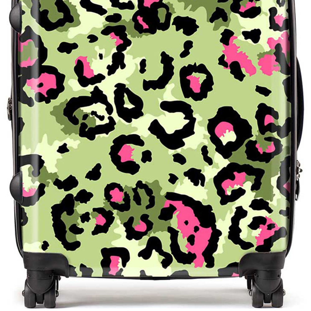Warren Reed Designer Large Green and Pink Leopard Print Suitcase Image 2