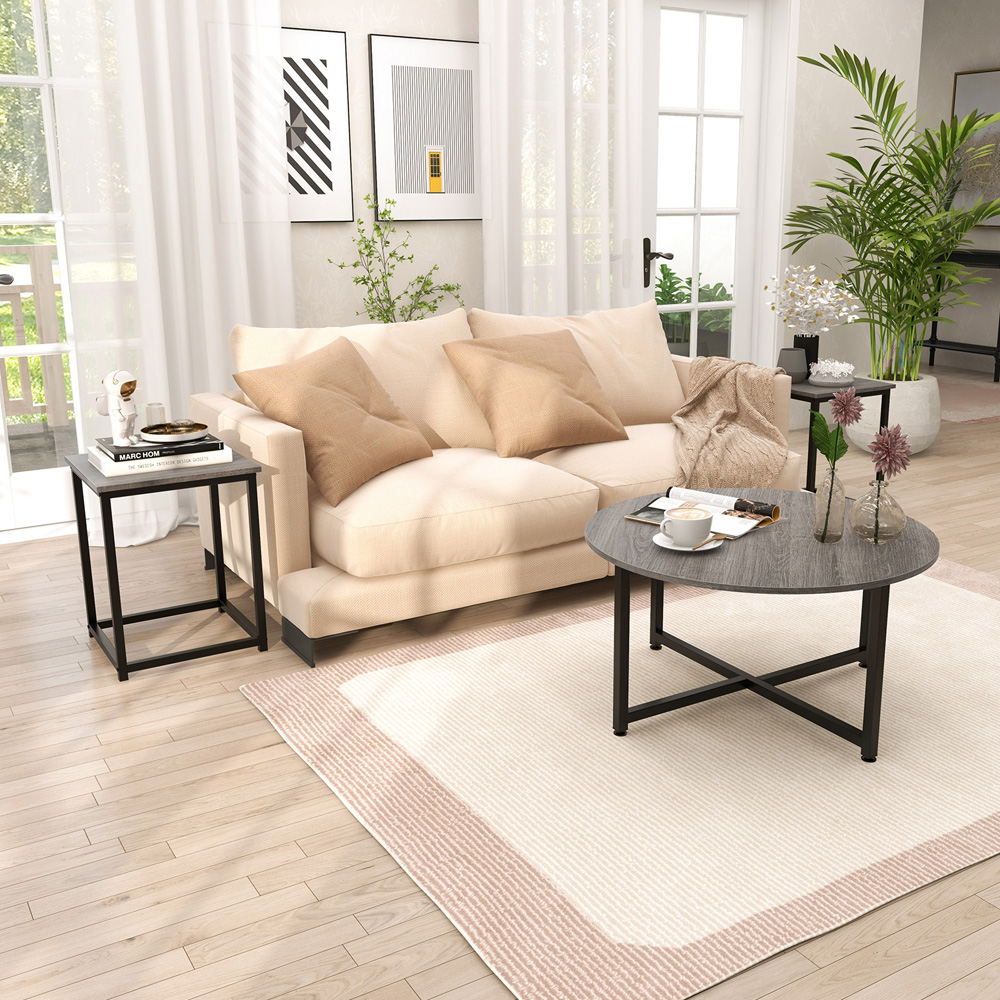 Costway Grey Metal Coffee Table Set of 3 Image 5