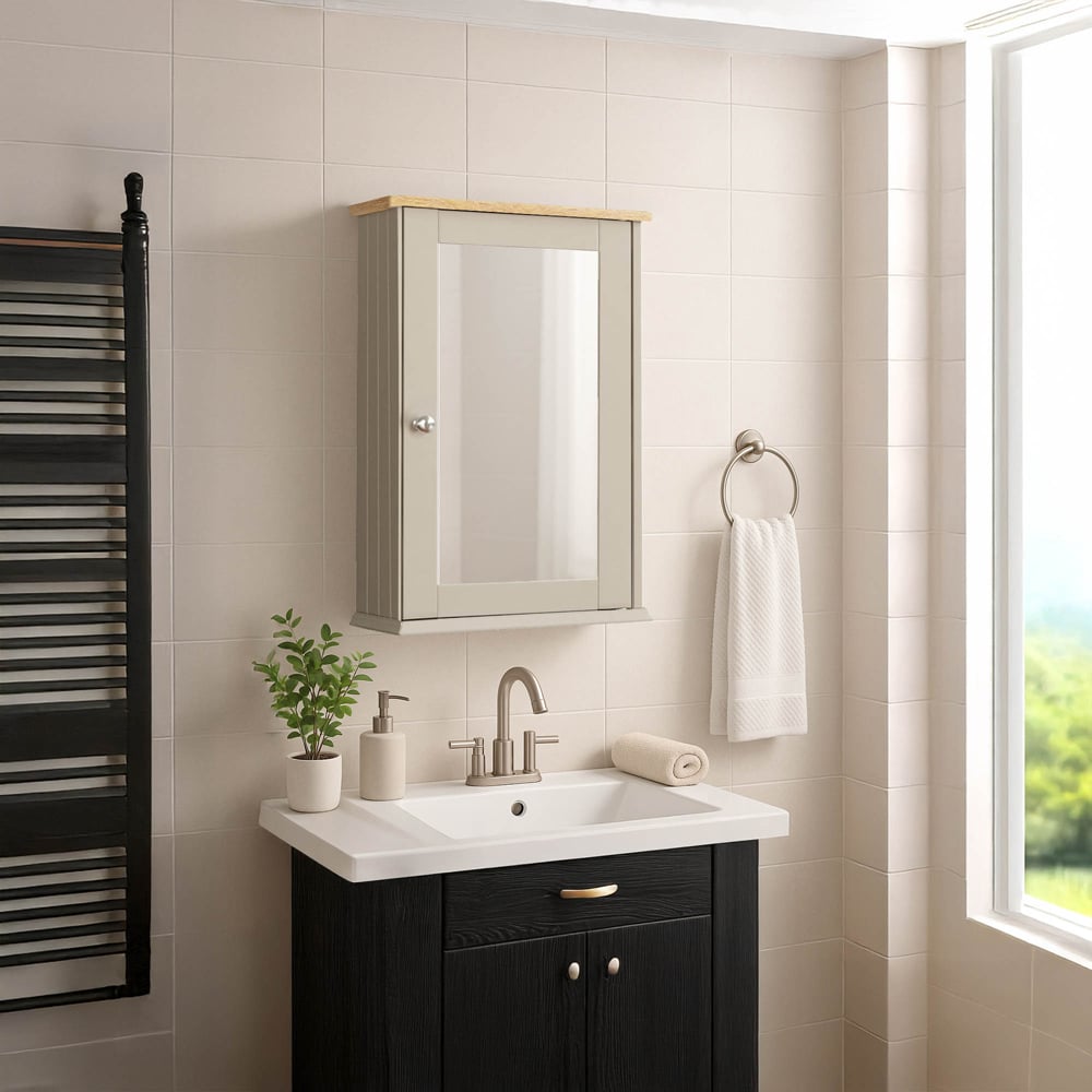 Bath Vida Priano Grey Single Door Mirror Bathroom Cabinet Image 3