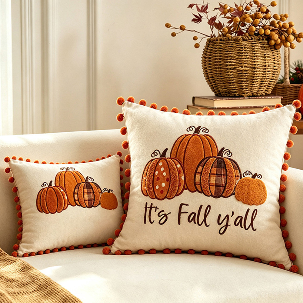 Lovii 2 Piece 4 Autumn Pumpkin Design Pillow Cover Set Image 2