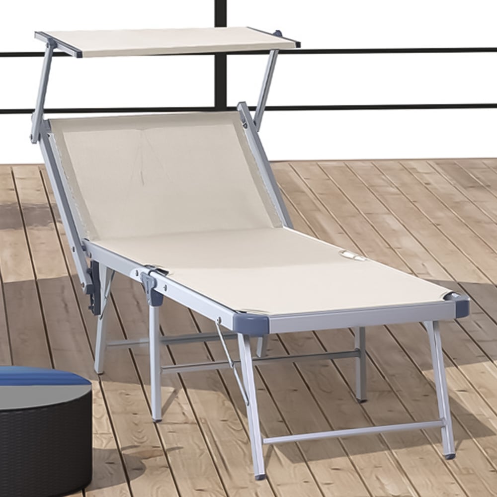 Outsunny Beige Reclining Garden Sun Lounger with Canopy Image 1