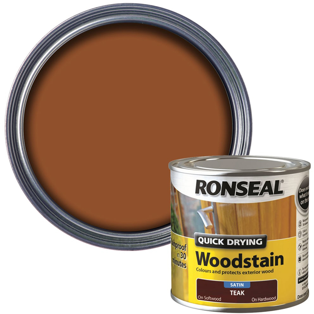 Ronseal Quick Drying Teak Satin Woodstain 250ml Image 1