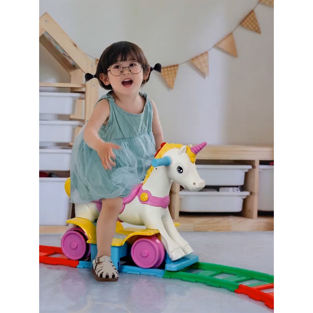Winfun 2-in-1 Toddler Rainbow Ride-On Unicorn Train and Rocker Image 8