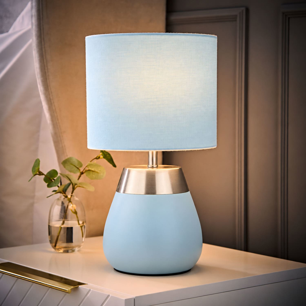 ValueLights Hurst Duck Egg Large Touch Table Lamp with Bulb Image 2