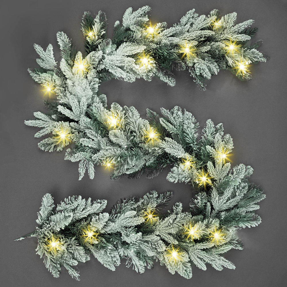 Shatchi Pre-Lit Lapland Fir Snow Flock Christmas Wreath 55cm Image 3