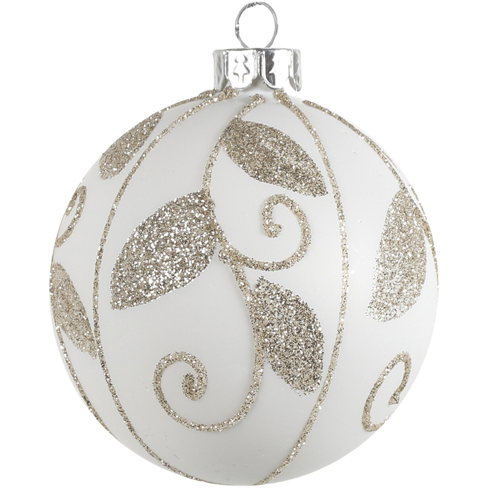 Chic Noir White Champagne Glitter Leaf Bauble Image
