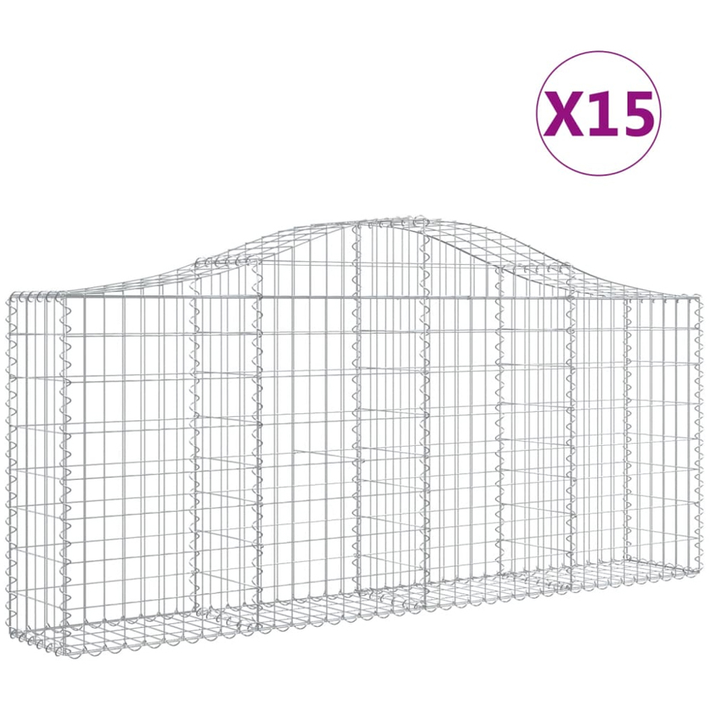 vidaXL Silver Galvanised Iron Arched Gabion Basket 200 x 30 x 80/100cm 15 Pack Image 4