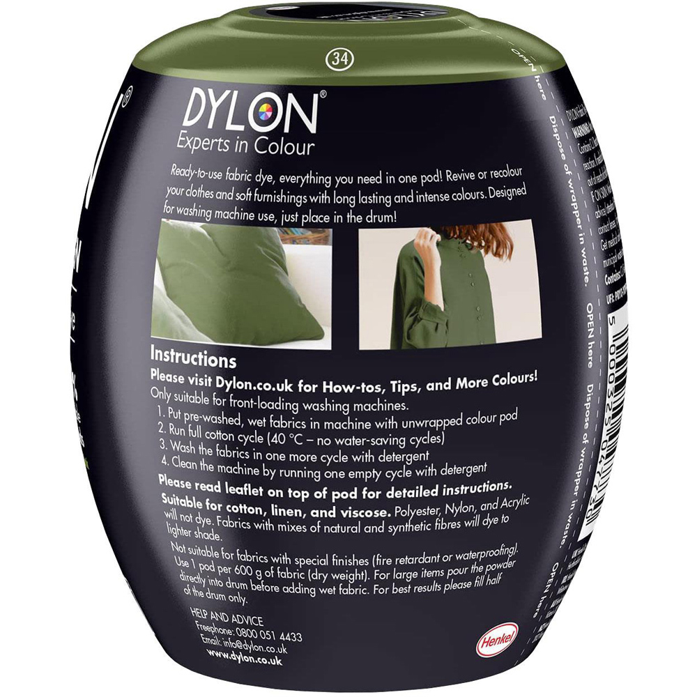 Dylon Olive Green Washing Machine Fabric Dye Pod 350g 5 Pack Image 3