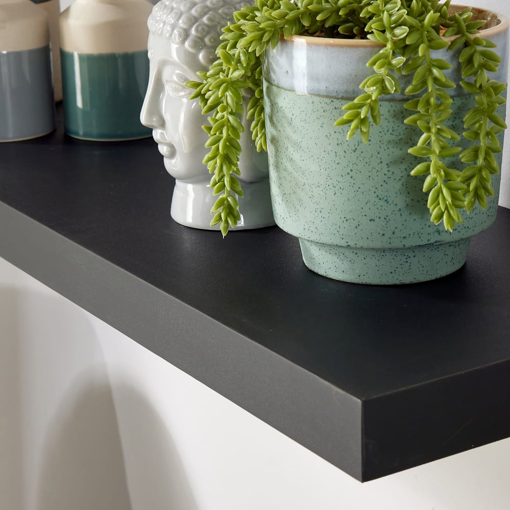 Home Source Cloud 80cm Black Floating Wall Shelf Set of 2 Image 3