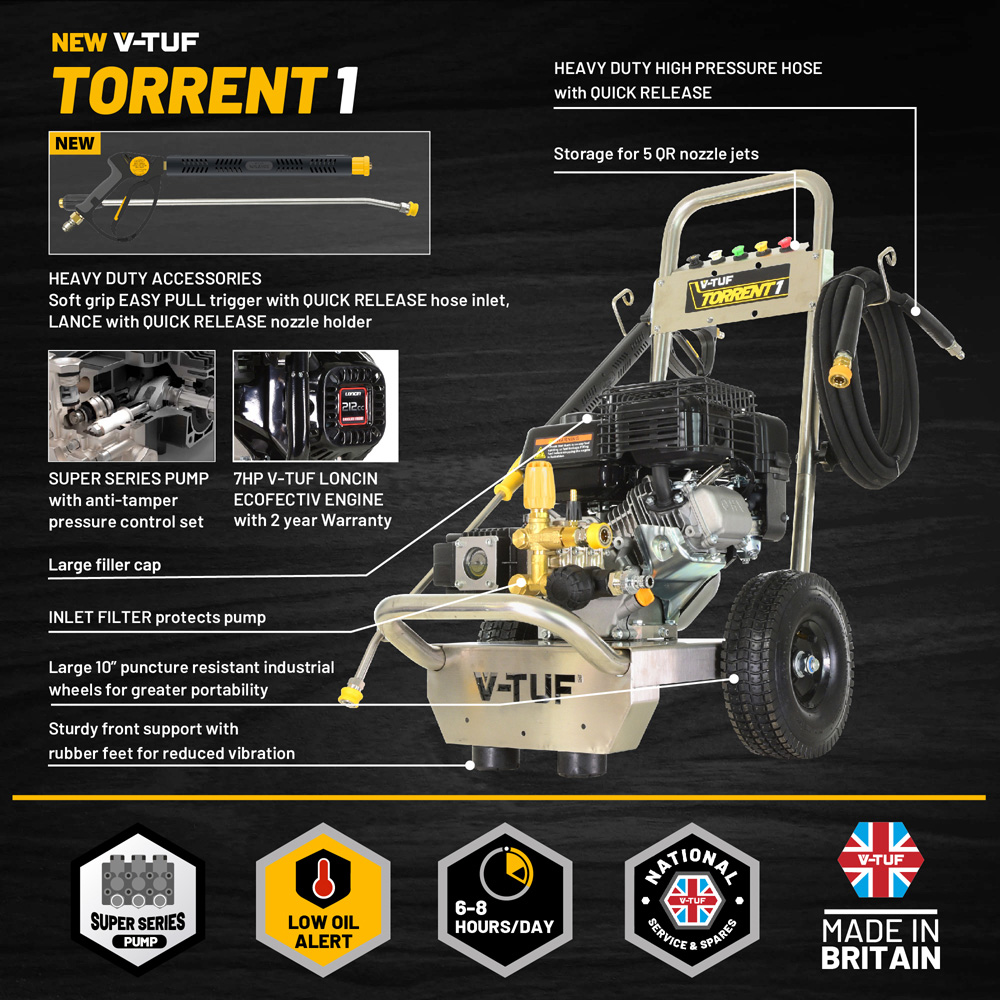 V-TUF TORRENT1 7HP Industrial Petrol Pressure Washer 190Bar Image 6