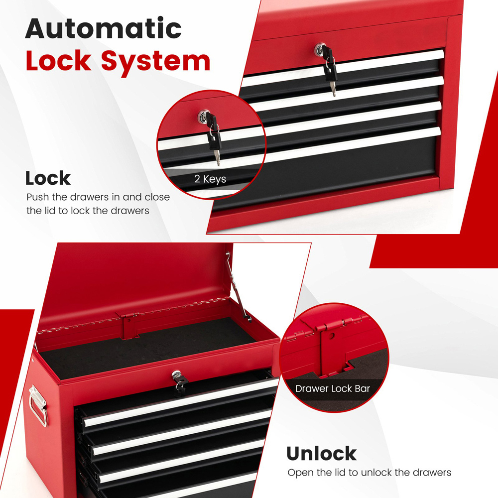 Costway 6 Drawer Black and Red Detachable Tool Storage Cabinet Image 7