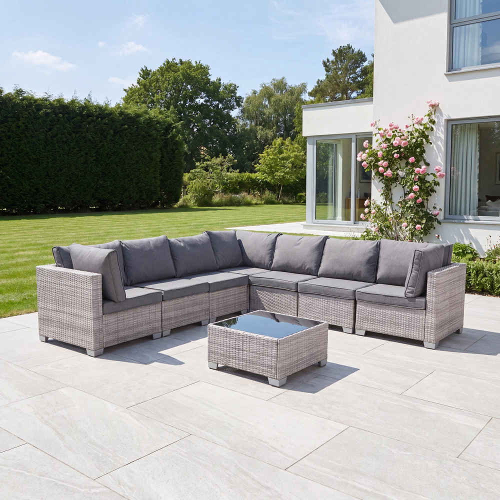 Artemis Home Saviano 7 Seater Grey Modular Rattan Large L-Shaped Corner Sofa Set Image 3