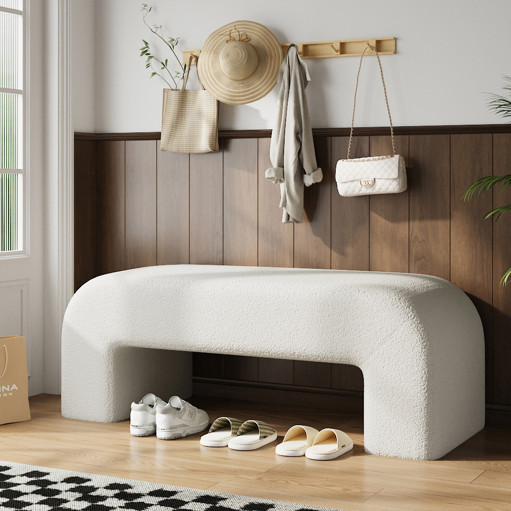Living and Home Cream Teddy Fleece Ottoman Bench Image 3