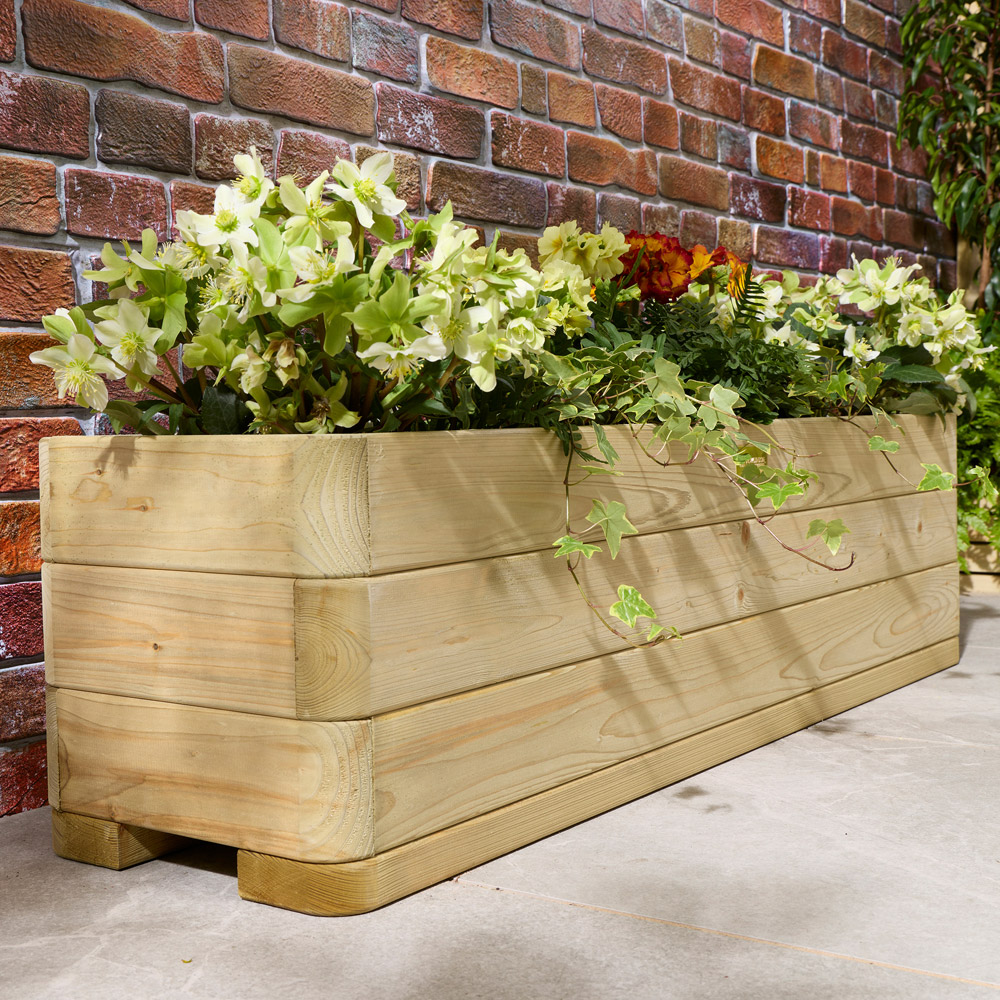 Rowlinson Marberry Natural Wooden Garden Trough Planter 30 x 120 x 30cm Image 4