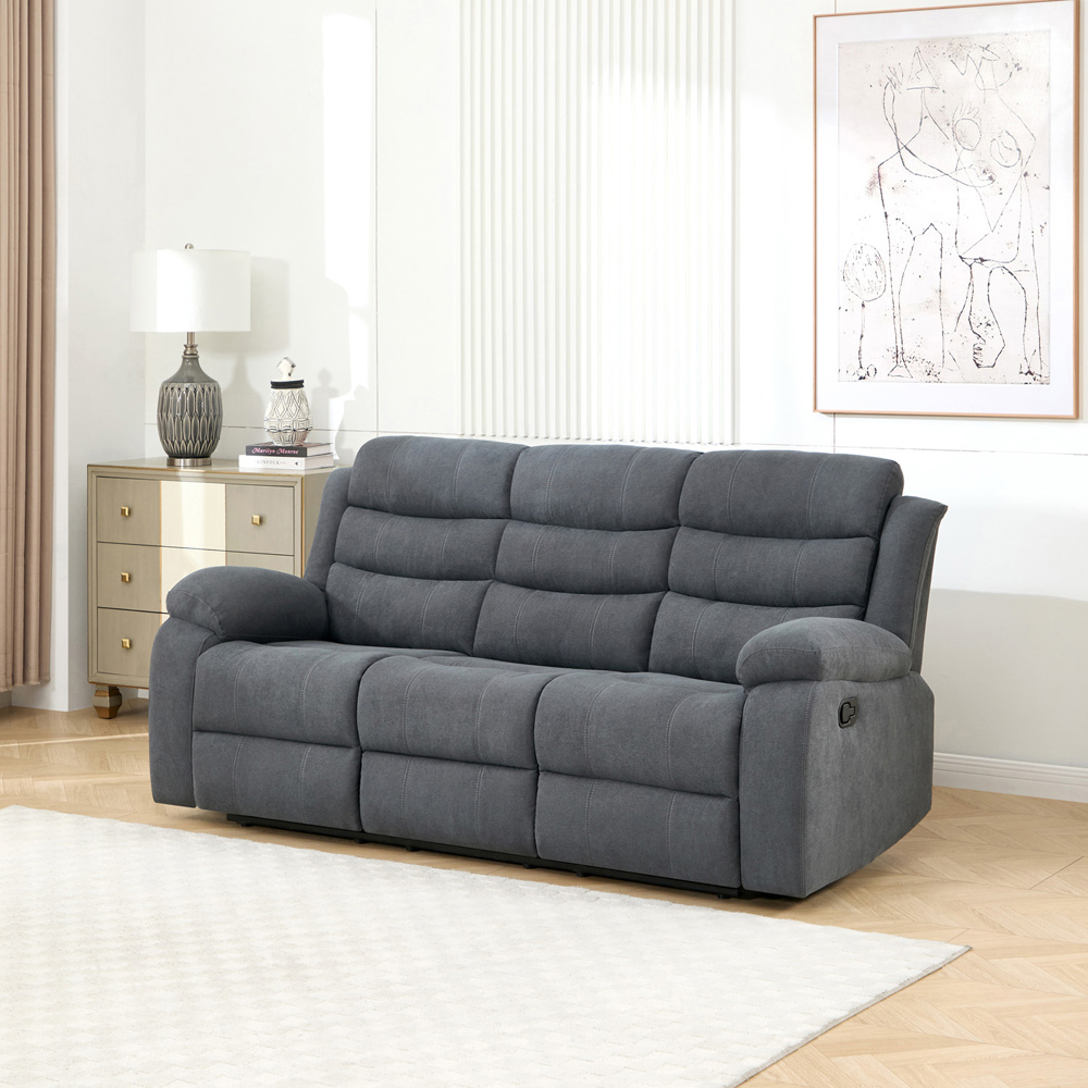Furniture Online Boston 3 Seater Grey Manual Recliner Sofa Image 7