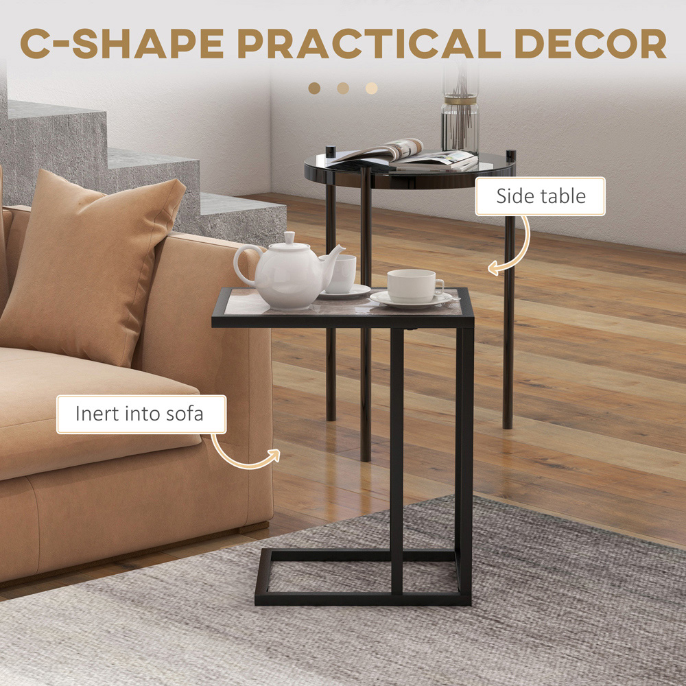 Portland Grey Marble Effect Top C Shape Side Table Image 6