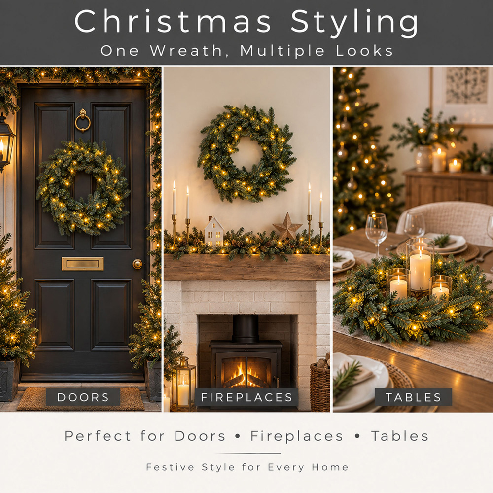 Neo Warm White LED Pre-Lit Artificial Fir Christmas Wreath 50cm Image 6