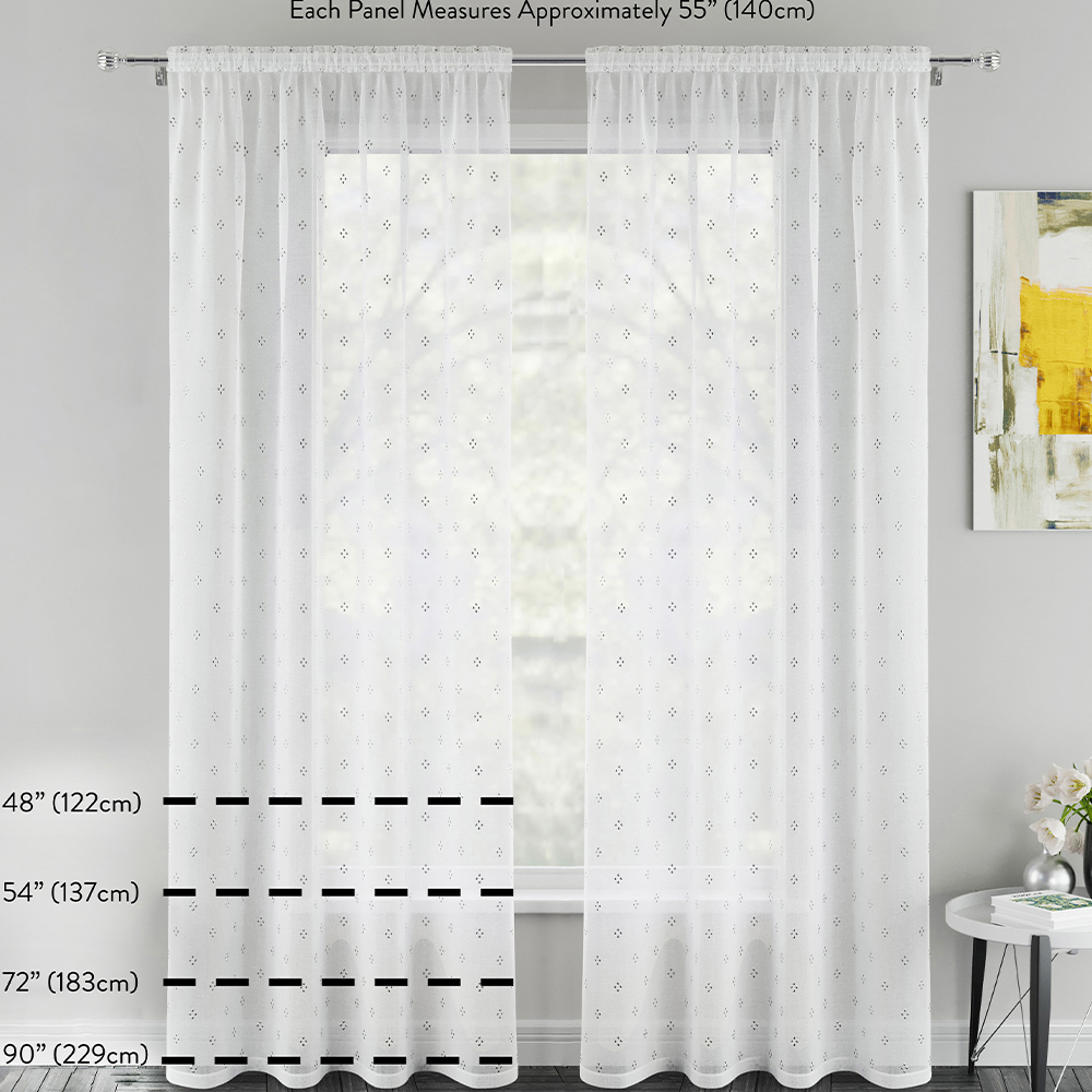 Tyrone Textiles Belle White Floral Embroidery Sequins Rod Pocket Voile Panel Curtains 140 x 183cm Image 5