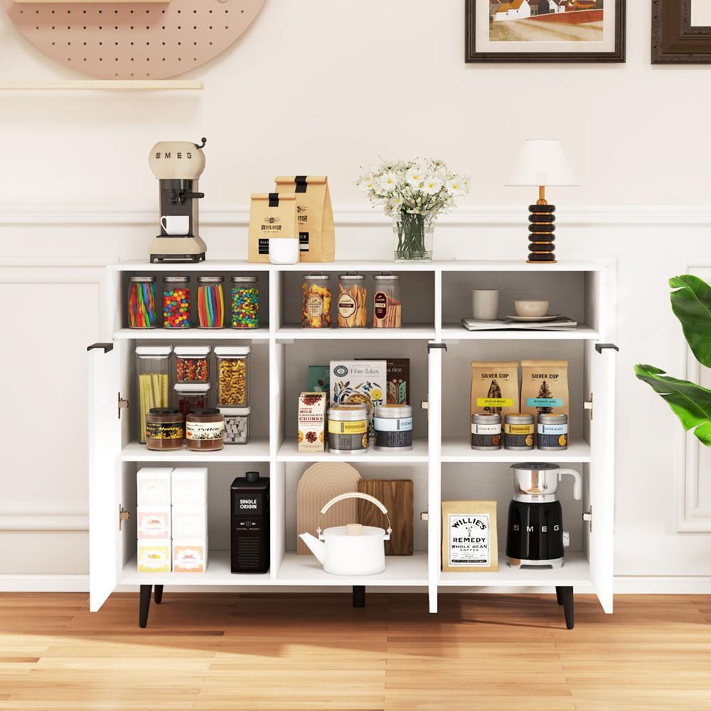 Costway 3 Door 3 Shelf White Buffet Cabinet Image 4