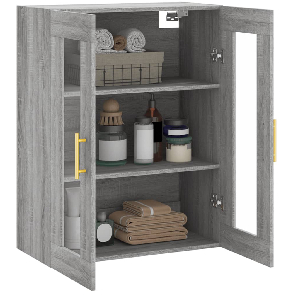 vidaXL 2 Glass Door Grey Sonoma Wall Mounted Cabinet Image 5