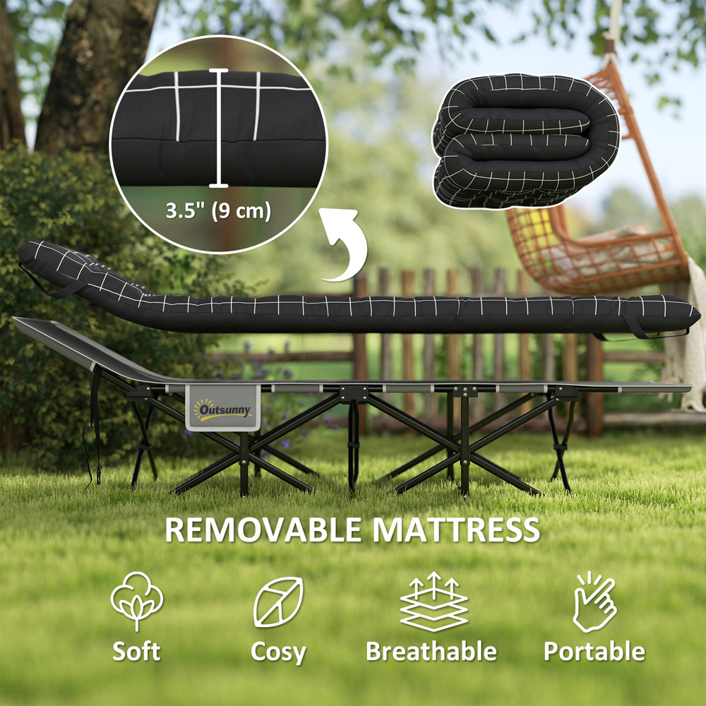 Outsunny Single Black Folding Camping Cot with Mattress Image 3