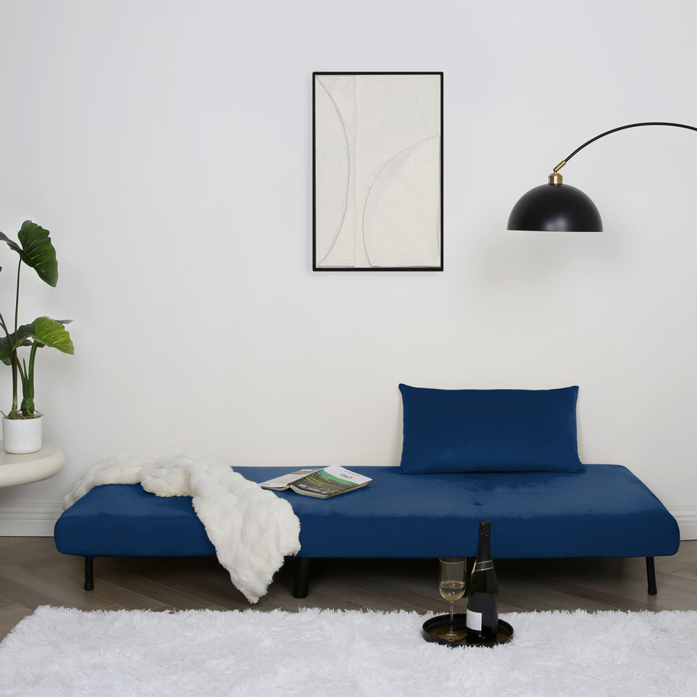 Aurora Single Seater Blue Velvet Sofa Bed Image 8