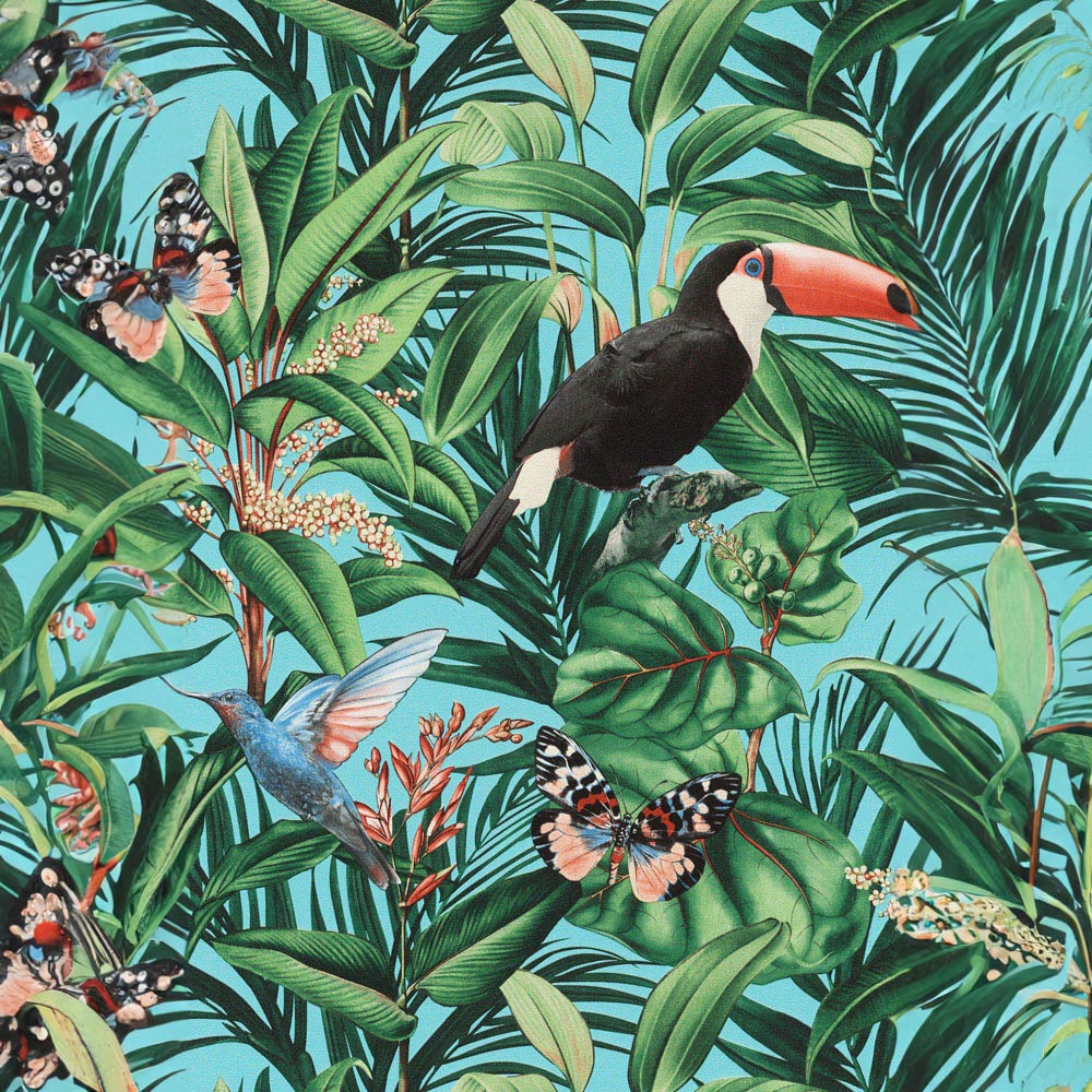 Galerie Amazonia Tropical Birds Green and Blue Wallpaper Image 1