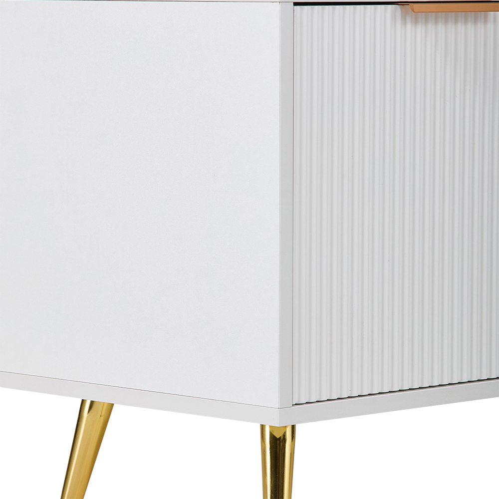 Living and Home 2 Door 2 Shelf White Ribbed and Gold-Toned Feet TV Stand Image 5