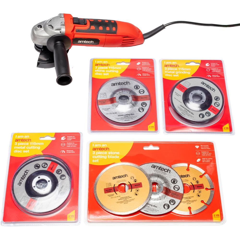 Amtech V6025 Angle Grinder with V1010 V1020 V1030 V0260 Cutting Disc Image 1