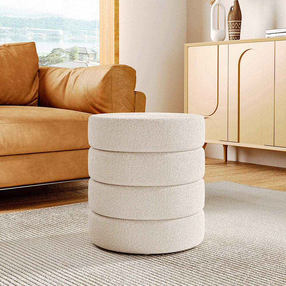 Living and Home White Round Channel Upholstered Stool Image 3