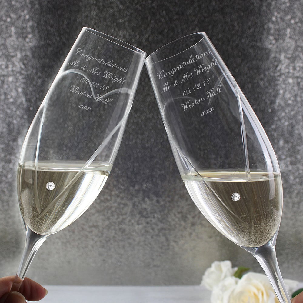 Personalised Memento Personalised Hand Cut Heart Pair of Flutes with Gift Box Image 3