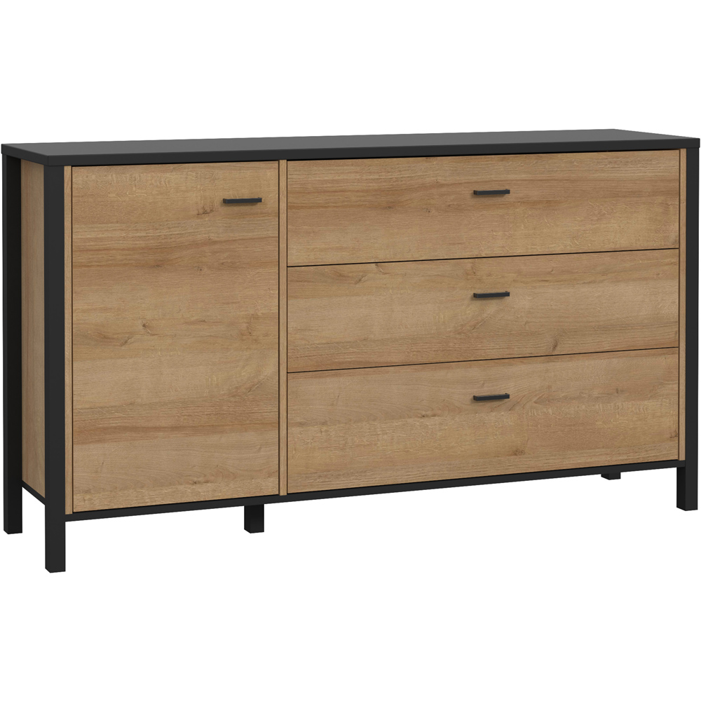 Florence High Rock Single Door 3 Drawer Matt Black and Riviera Oak Sideboard Image 2