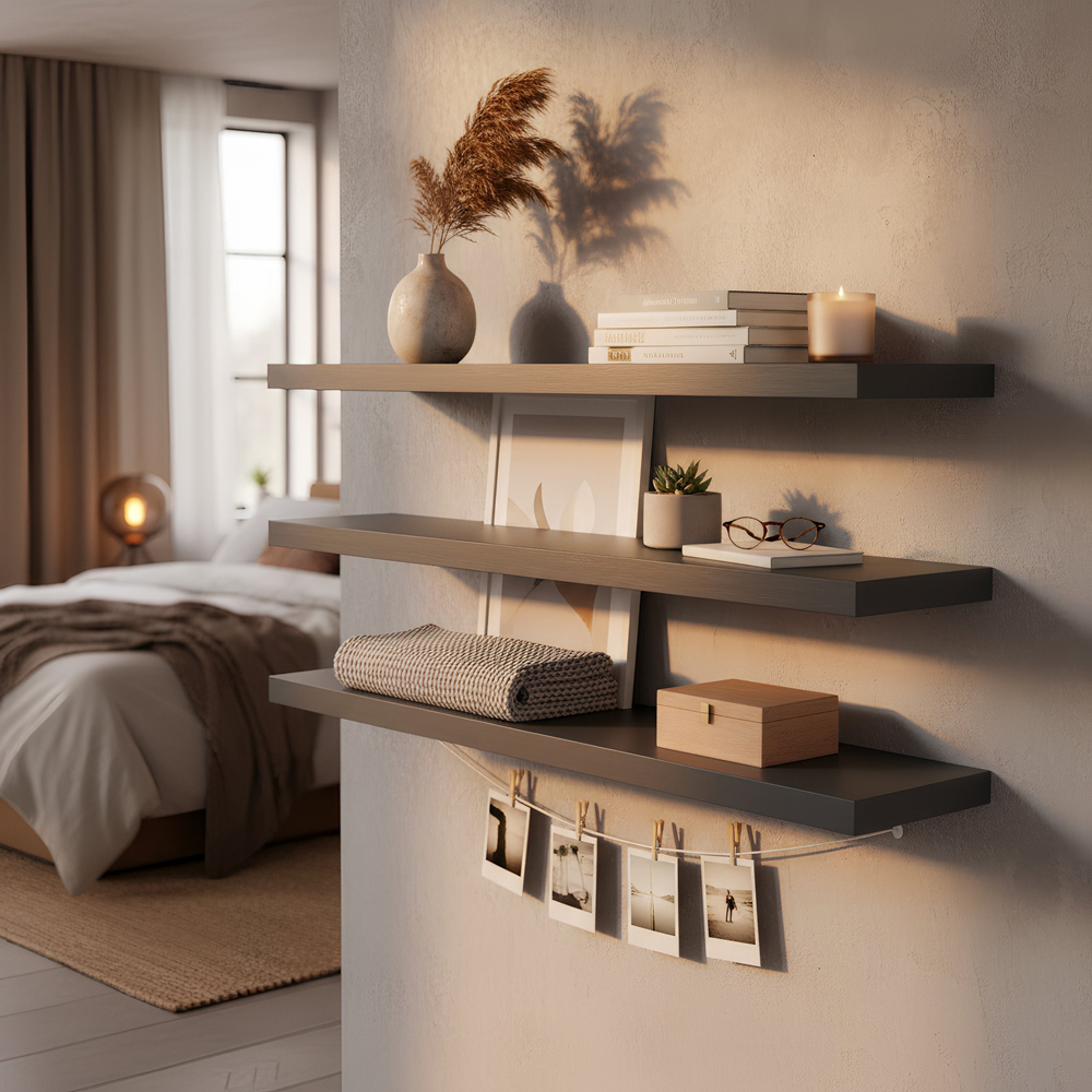 Harbour Housewares 100cm 6 Pack Black Floating Shelf Image 3