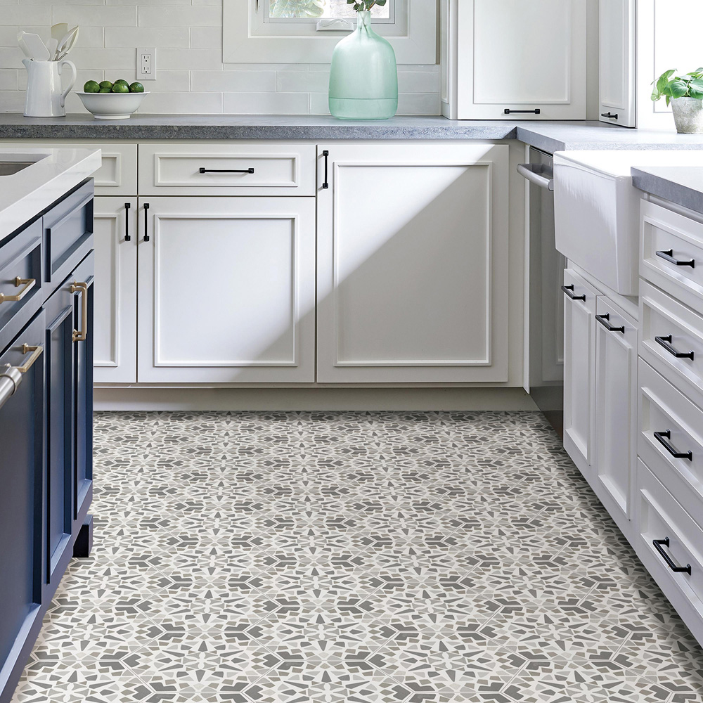 Floorpops Ribera Grey and White Peel and Stick Hexagon Floor Tile 26.4 x 22.86cm 10 Pack Image 1