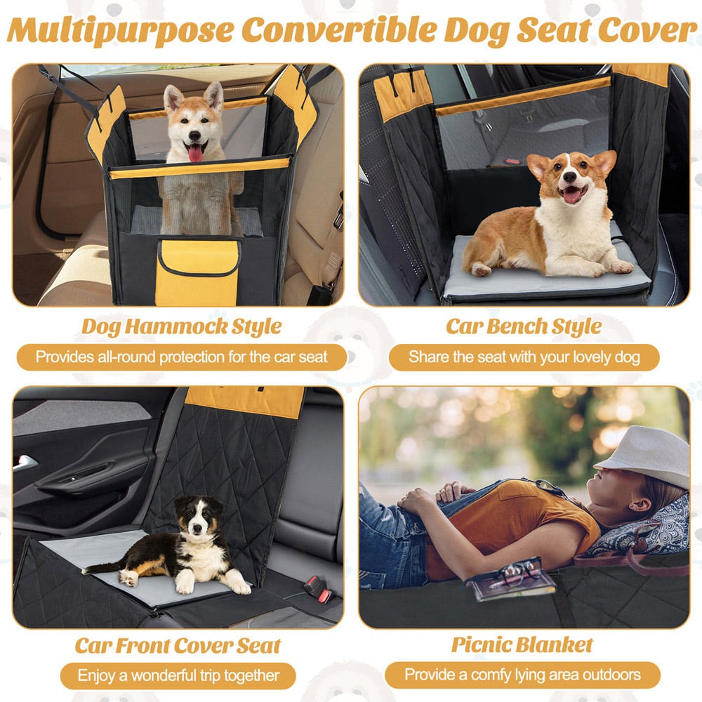 Costway Black Dog Car Seat Cover with Safety Belt Image 7