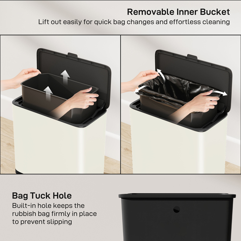 HOMCOM Cream Under Sink Hanging Kitchen Bin with Stay-Open Lid 8L Image 6