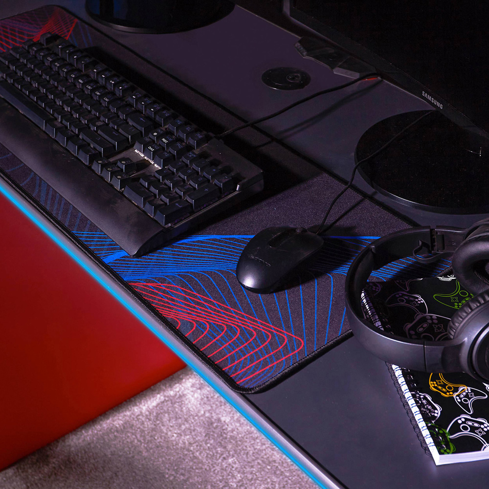 X Rocker Carbon-Tek Single Drawer Single Shelf Gaming Desk with Neo Fibre LED Lights Grey and Red Image 8