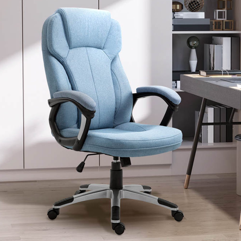 Portland Blue Linen Swivel Office Chair Image 1