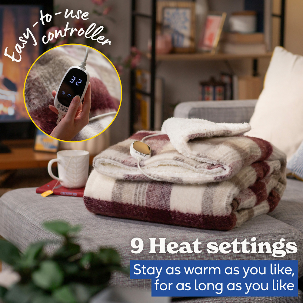 Russell Hobbs Tartan Faux Wool and Sherpa Heated Throw with Controller 130 x 180cm Image 6