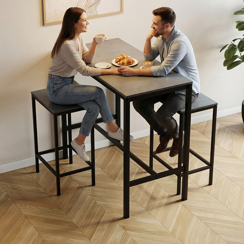 VIDA DESIGNS Roslyn 2 Seater Metal Frame Breakfast Table Set Concrete Grey Image 3