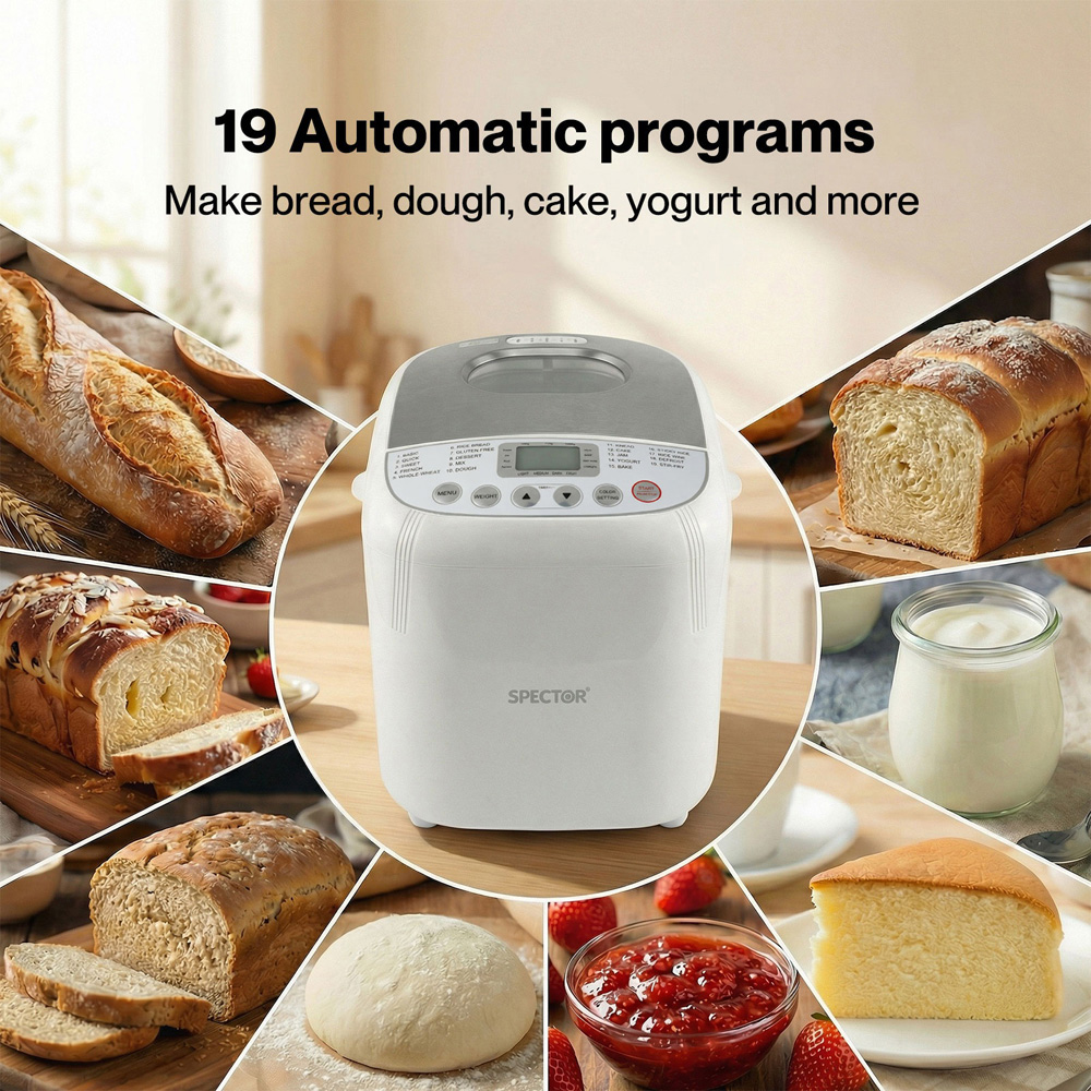 Spector BM2004-UK 19-in-1 Non-Stick Stainless Steel Automatic Bread Maker Machine 600W Image 3