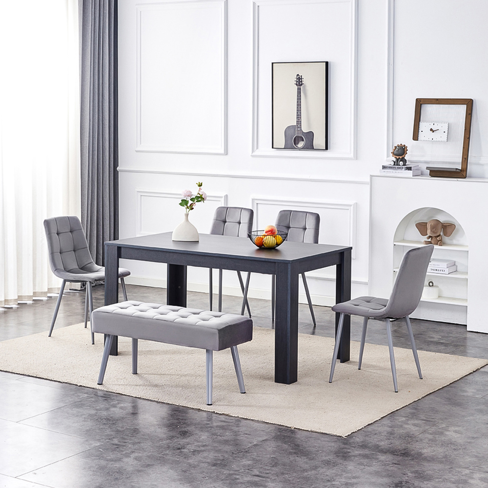 Kosy Koala 6 Seater Dining Set with Bench Dark Grey and Grey Velvet Image 3