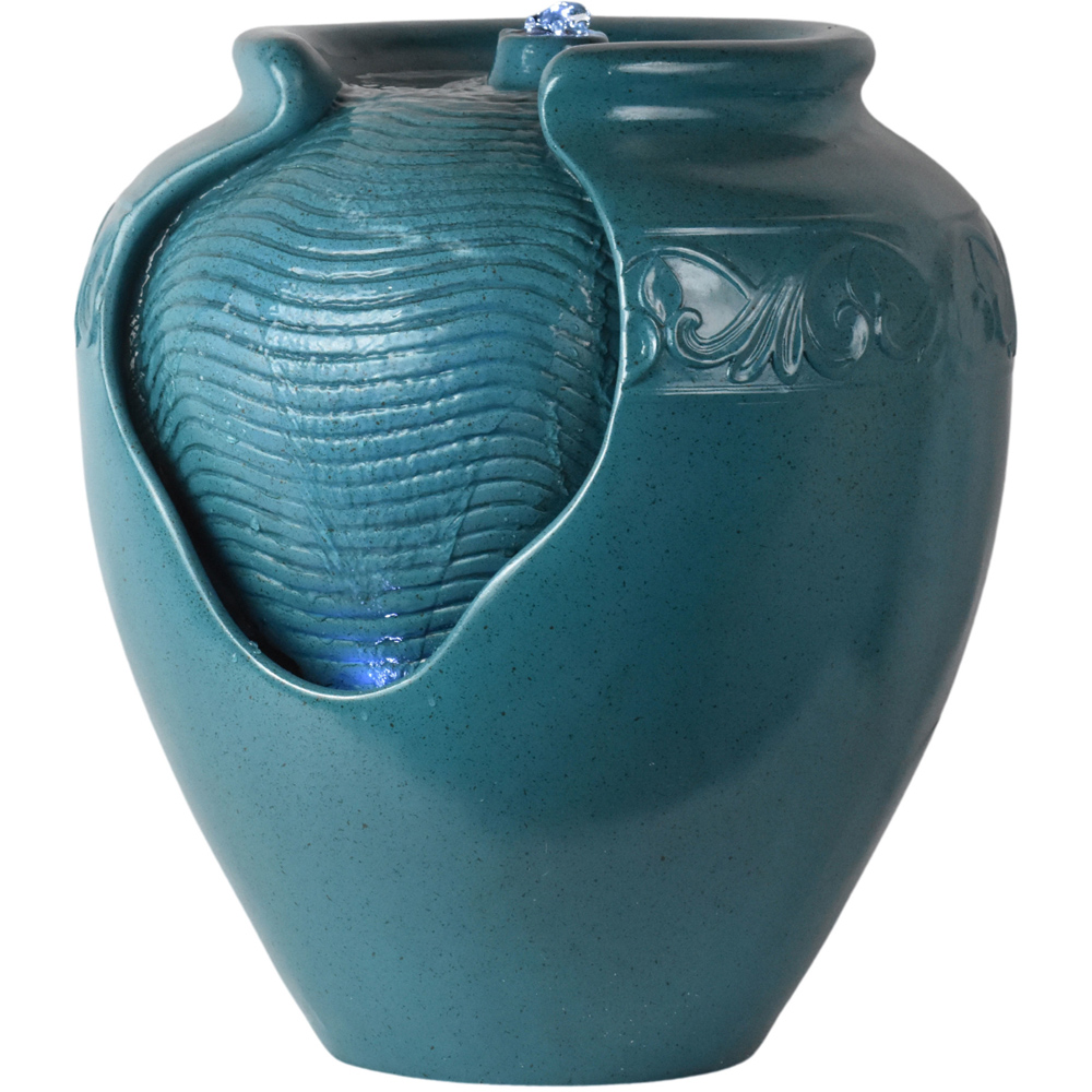 Teamson Home Teal Outdoor Glazed Pot Floor Fountain with LED Light Image 3