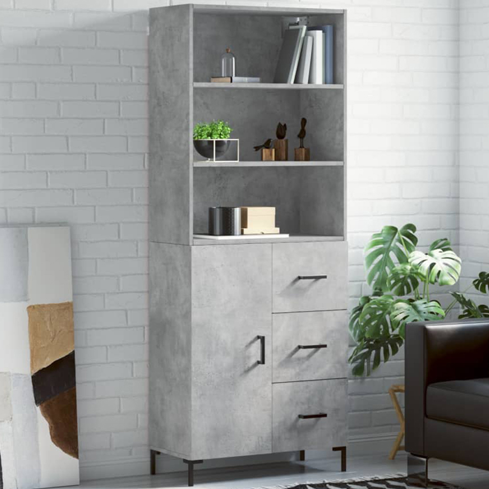vidaXL Single Door 3 Drawer 3 Shelf Concrete Grey Tall Highboard Image 1