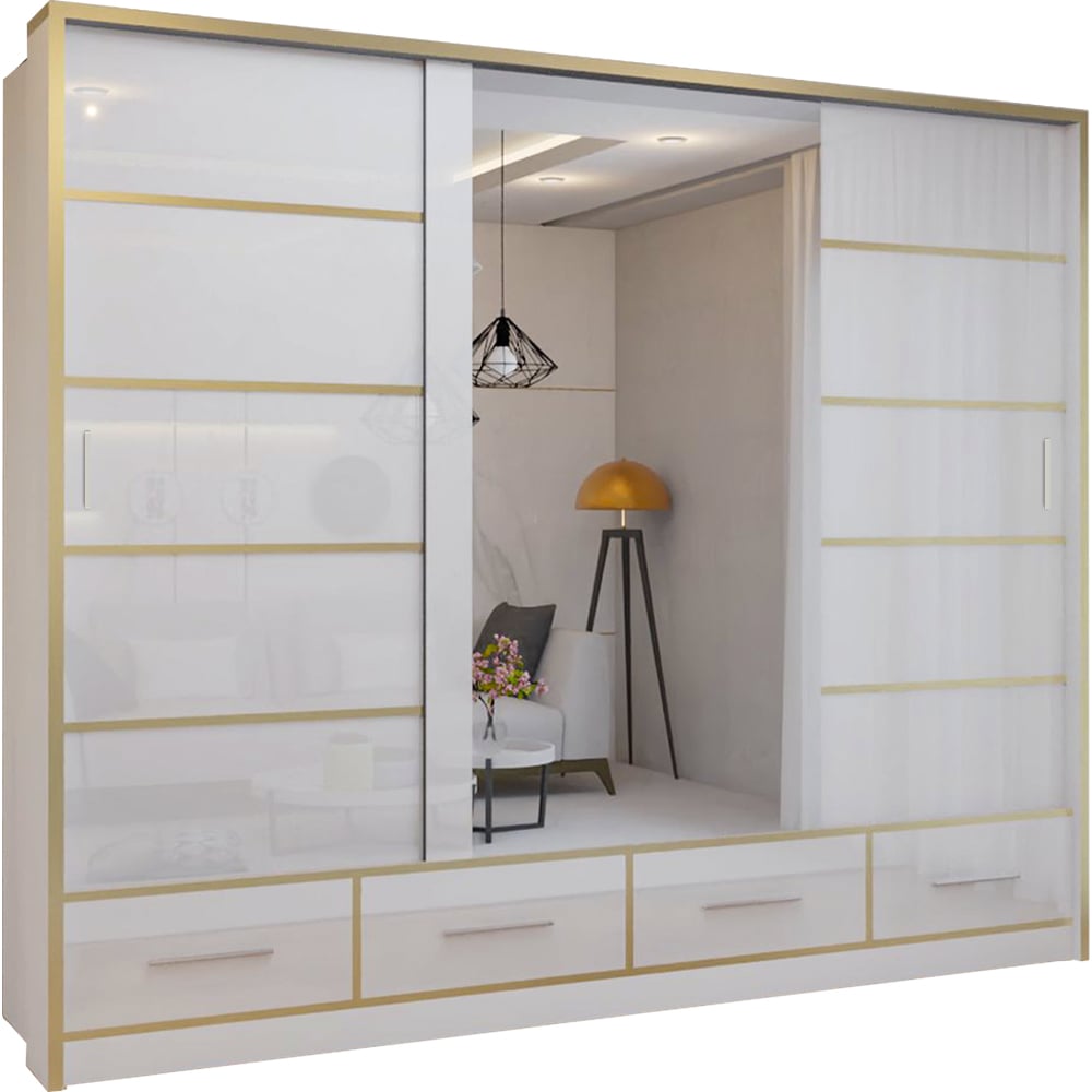 Sliding Wardrobes 4U 2 Sliding Door White Modern Wide High Gloss Mirrored Wardrobe Image 2
